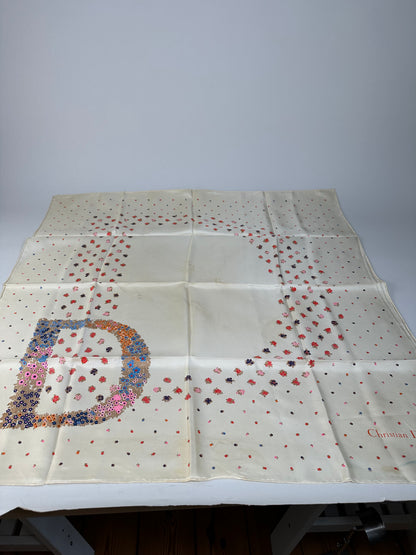 Vintage Dior Floral Silk Scarf Cream Multicolour