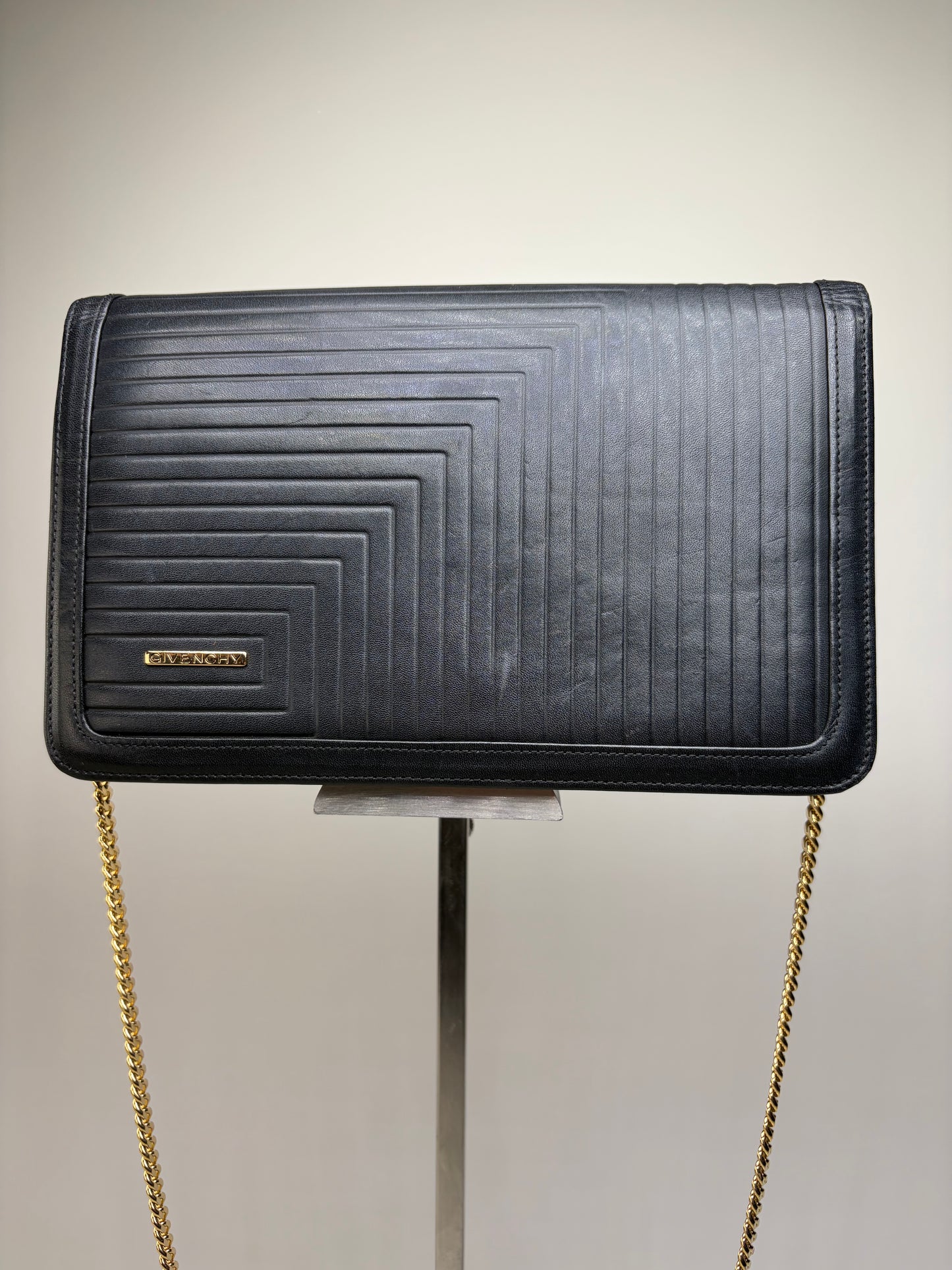 Vintage Givenchy Leather Chain Clutch Black Gold