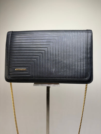 Vintage Givenchy Leather Chain Clutch Black Gold