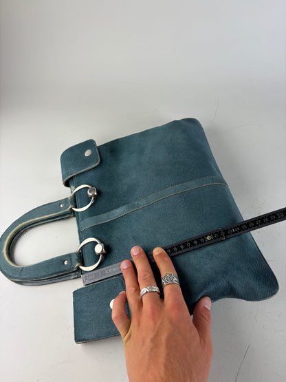 Vintage Marni Leather Tote Bag Teal Silver-Tone