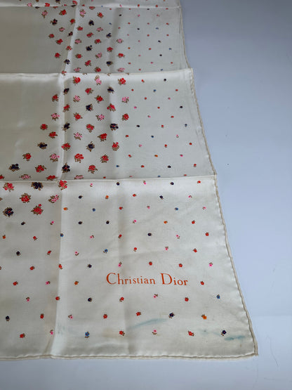 Vintage Dior Floral Silk Scarf Cream Multicolour