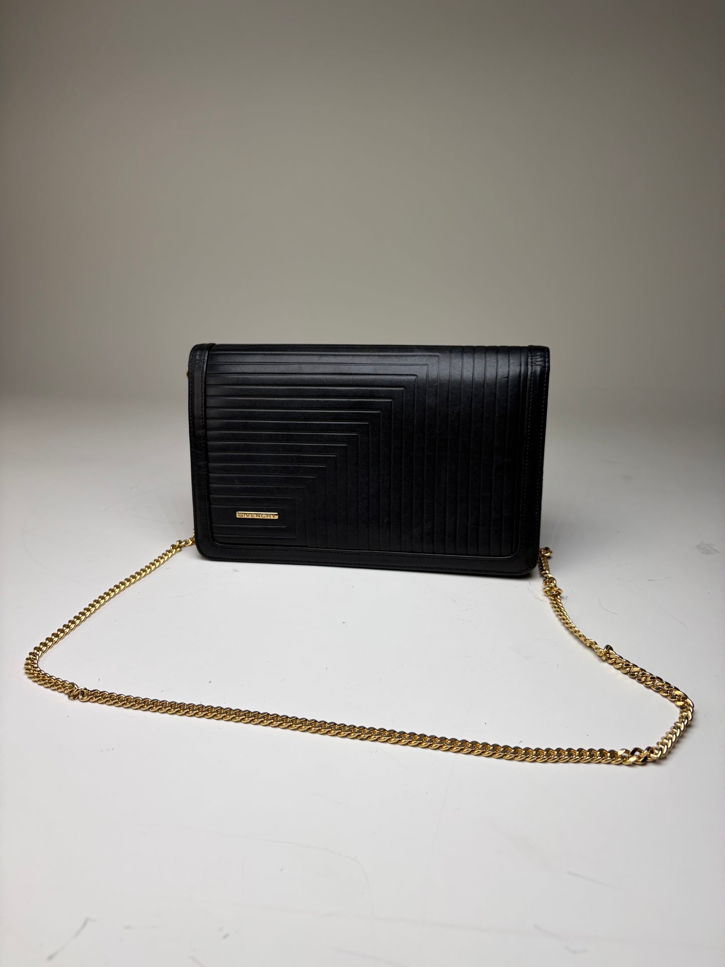 Vintage Givenchy Leather Chain Clutch Black Gold