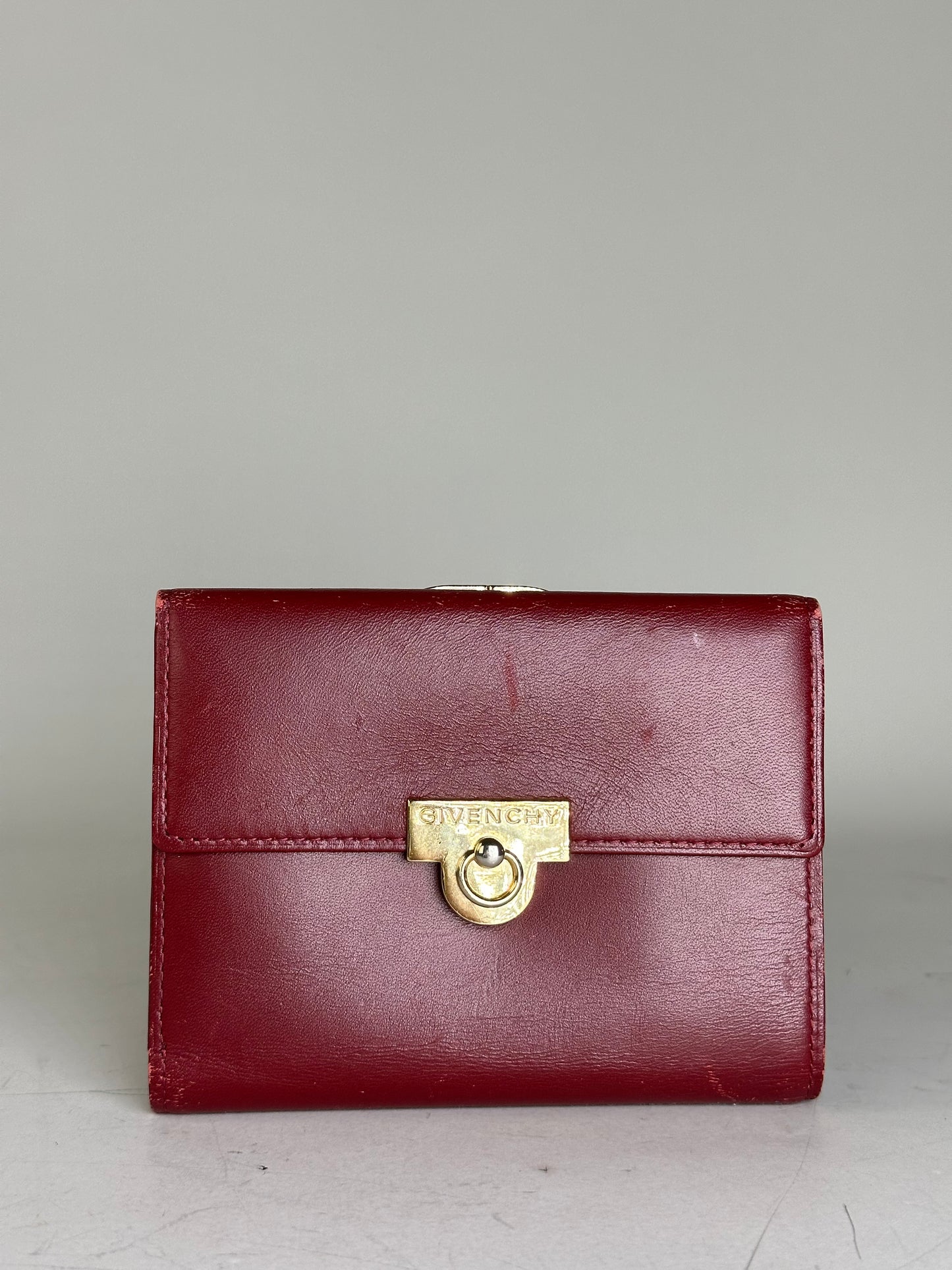 Vintage Givenchy Leather Wallet Burgundy Gold