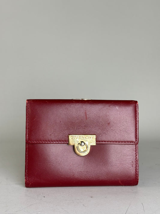 Vintage Givenchy Leather Wallet Burgundy Gold