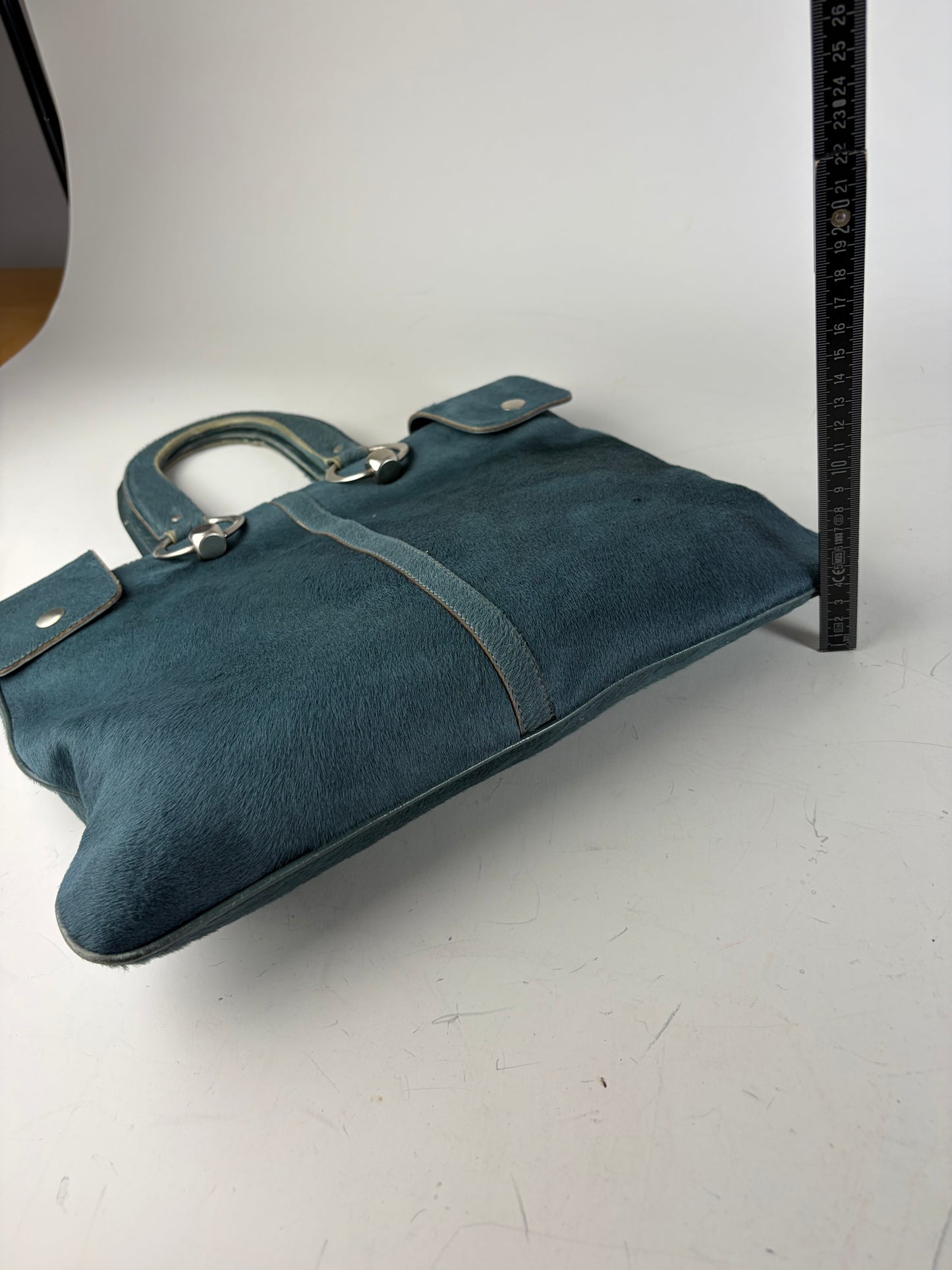Vintage Marni Leather Tote Bag Teal Silver-Tone