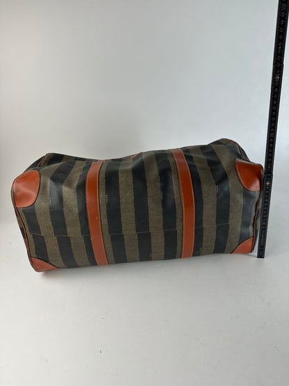 Vintage Fendi Roma Leather Duffel Bag Black Brown