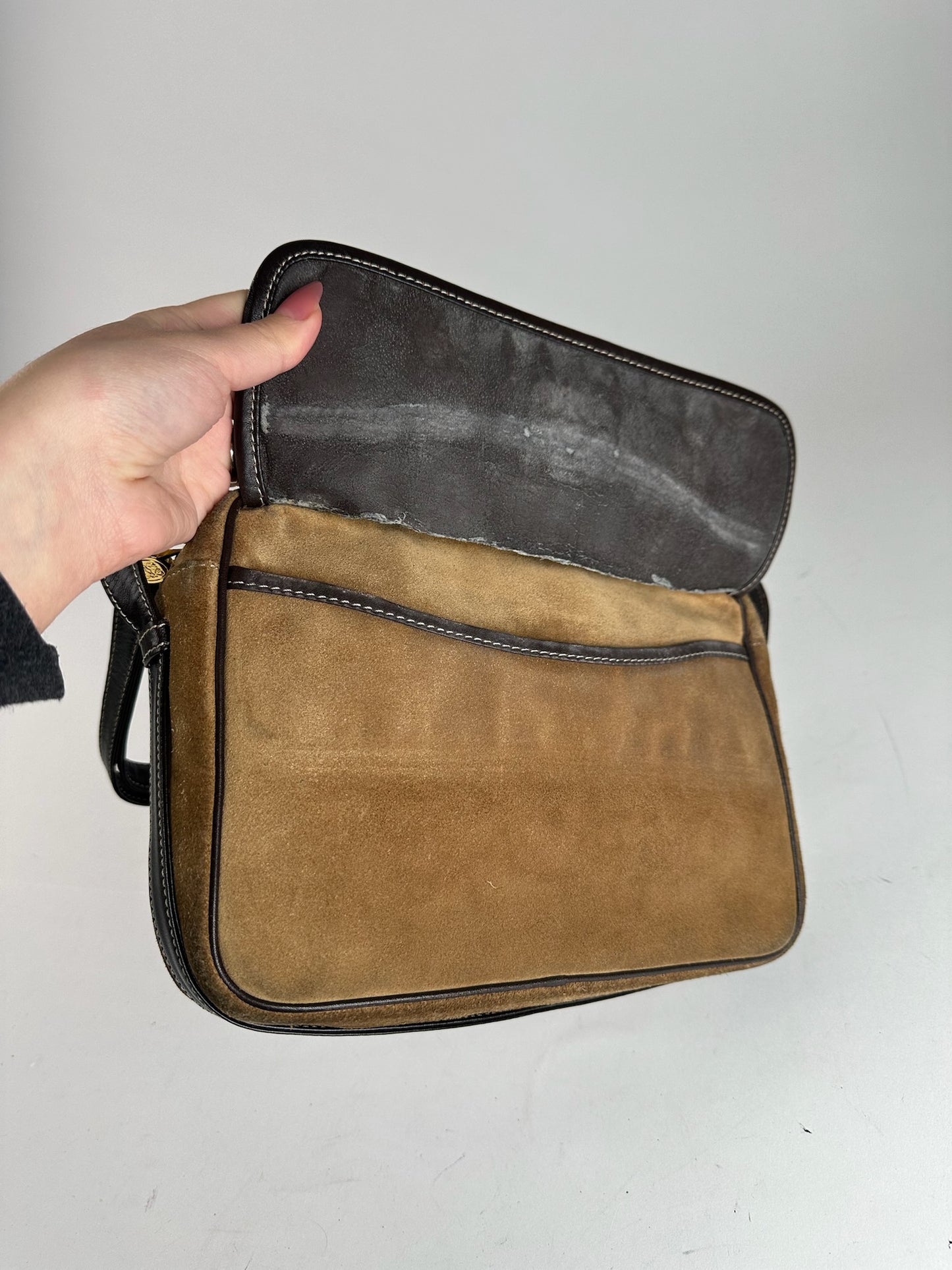 Vintage Loewe Madrid Suede Leather Bag camel