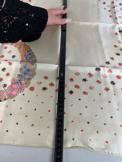 Vintage Dior Floral Silk Scarf Cream Multicolour