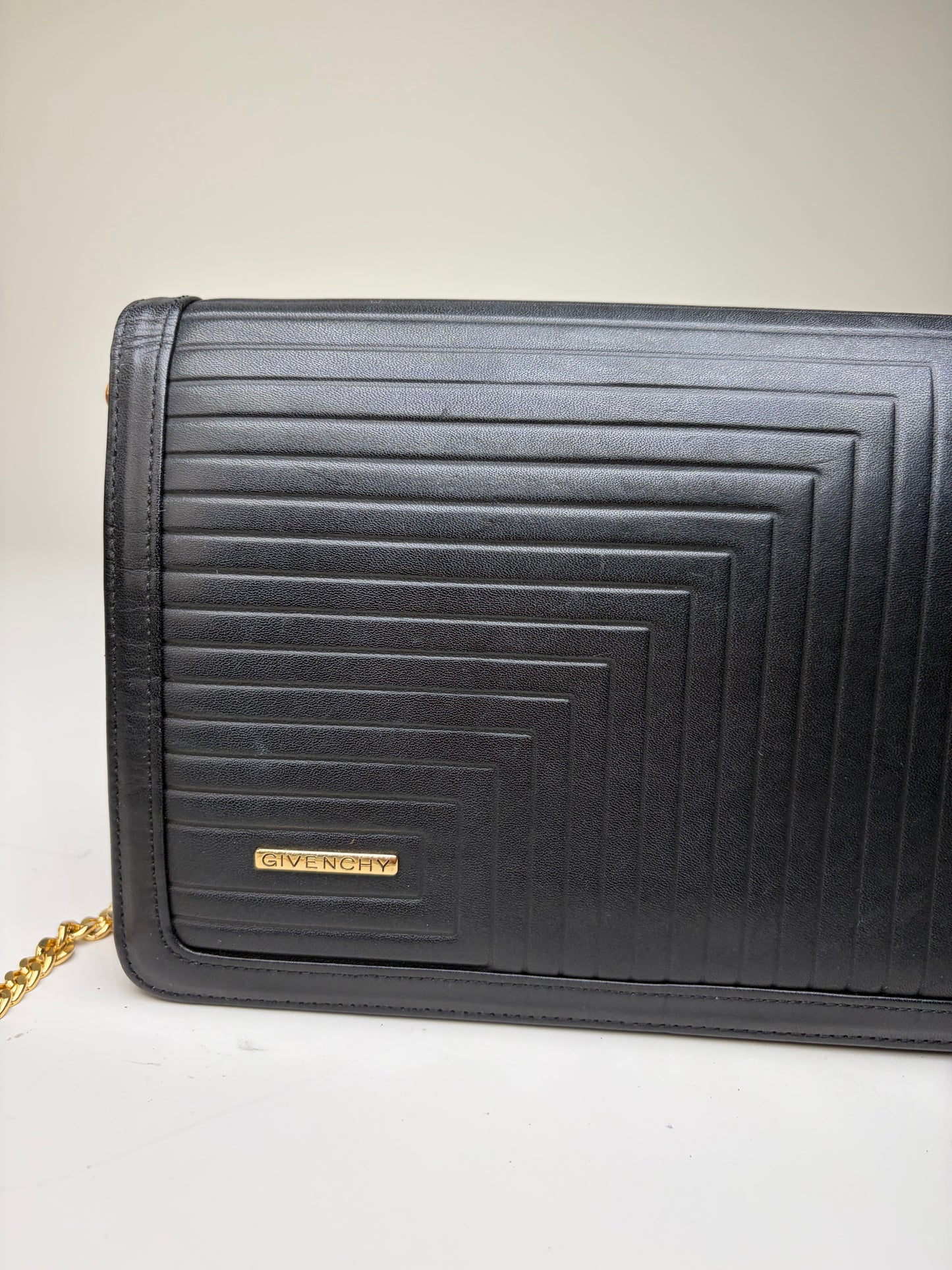 Vintage Givenchy Leather Chain Clutch Black Gold
