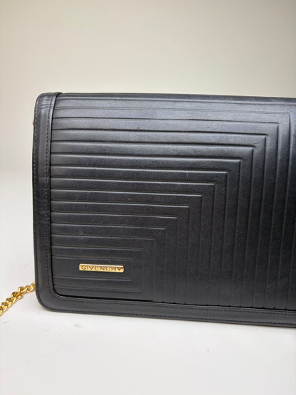 Vintage Givenchy Leather Chain Clutch Black Gold