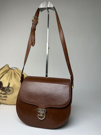 Vintage Celine Shoulder Bag Leather Cognac Brown