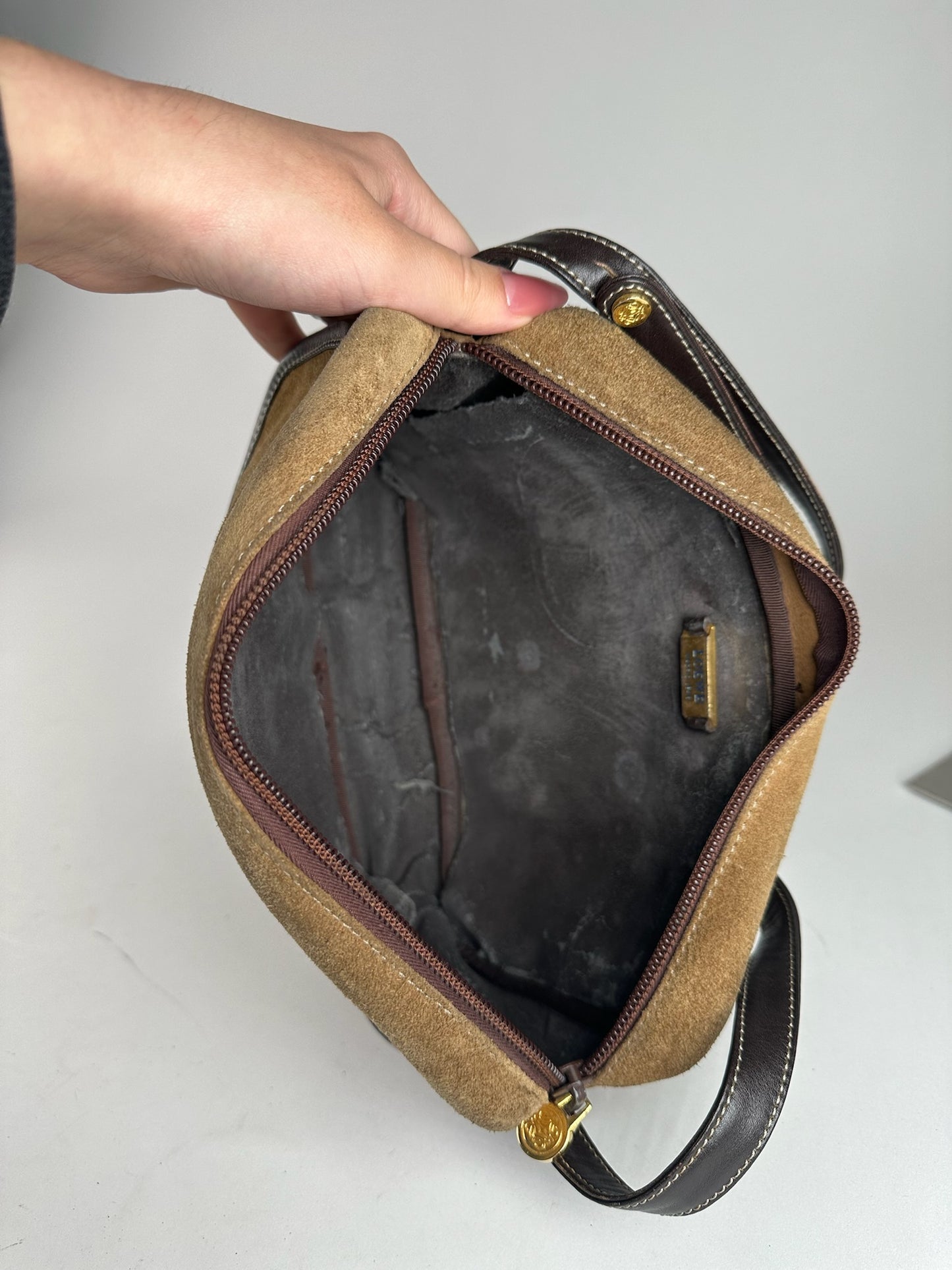 Vintage Loewe Madrid Suede Leather Bag camel