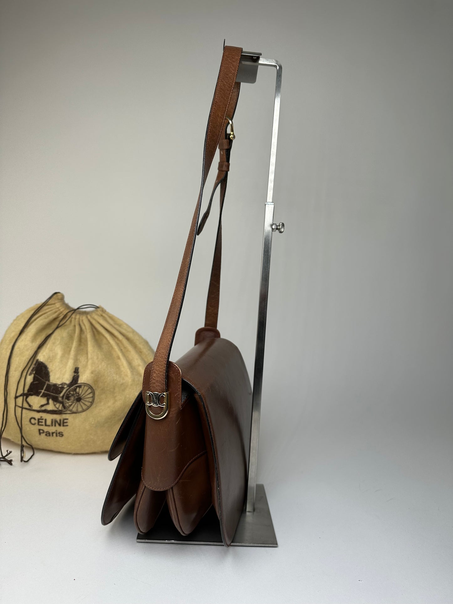 Vintage Celine Shoulder Bag Leather Cognac Brown