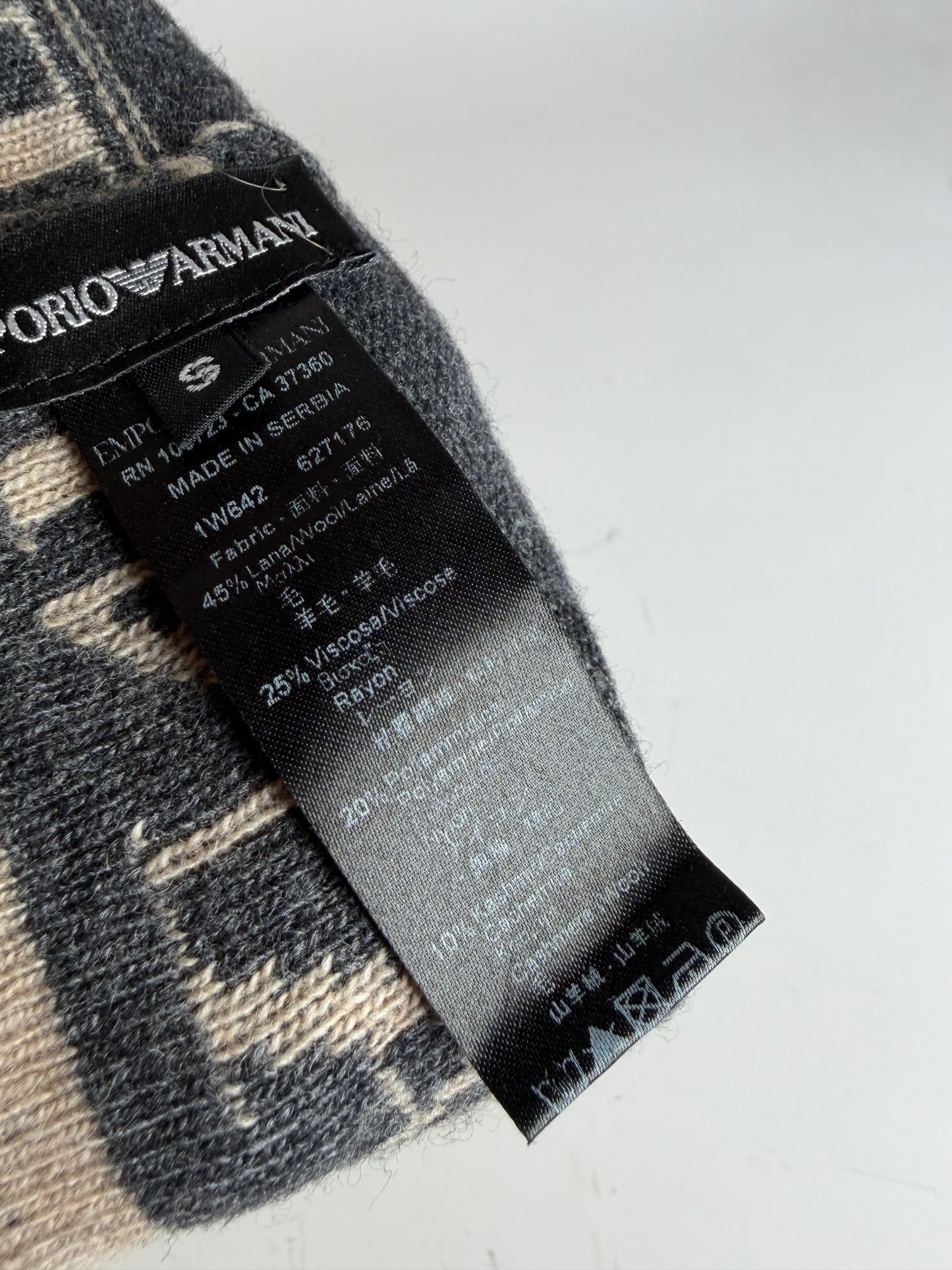 Vintage Armani Wool Blend Logo Band Beanie Dark Grey Beige