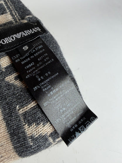 Vintage Armani Wool Blend Logo Band Beanie Dark Grey Beige