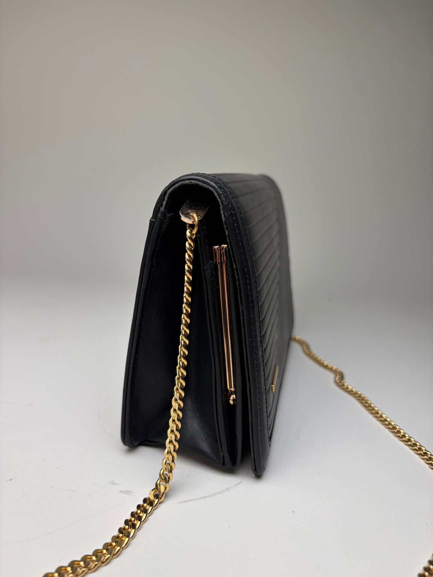 Vintage Givenchy Leather Chain Clutch Black Gold