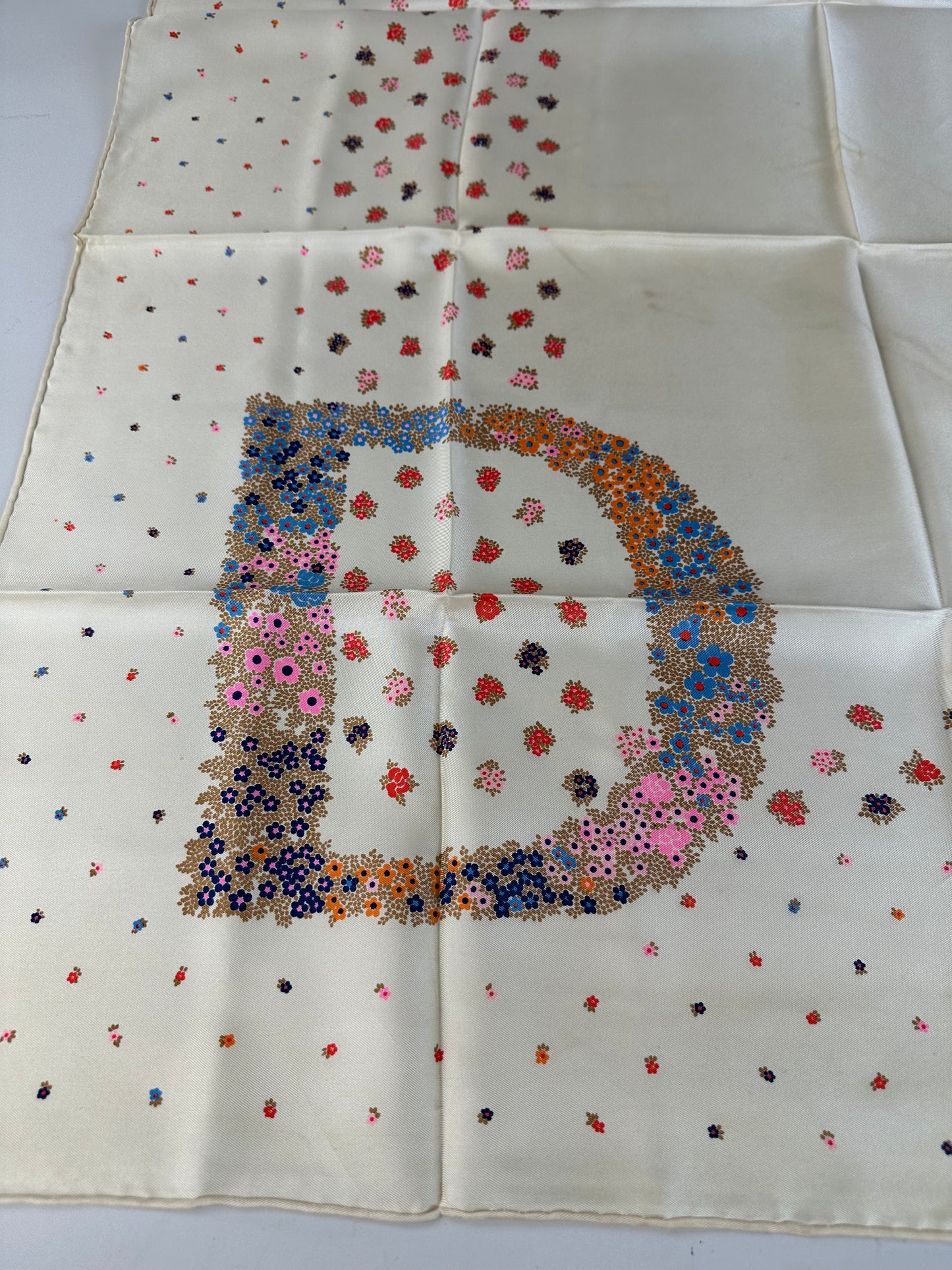 Vintage Dior Floral Silk Scarf Cream Multicolour