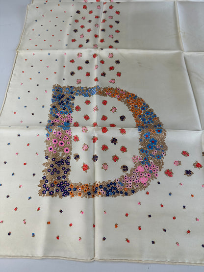 Vintage Dior Floral Silk Scarf Cream Multicolour