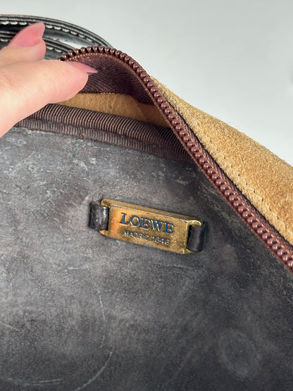 Vintage Loewe Madrid Suede Leather Bag camel