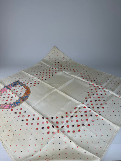 Vintage Dior Floral Silk Scarf Cream Multicolour