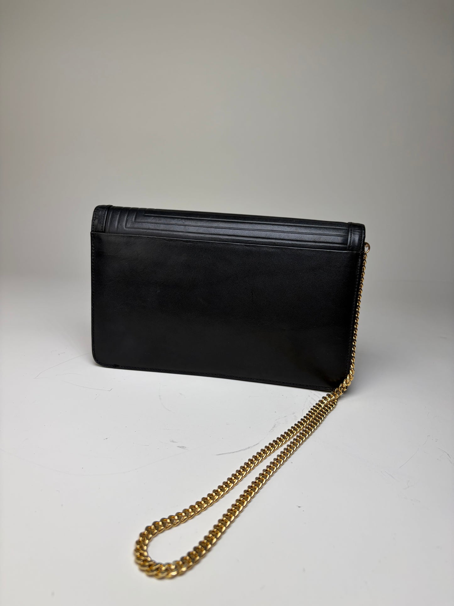 Vintage Givenchy Leather Chain Clutch Black Gold