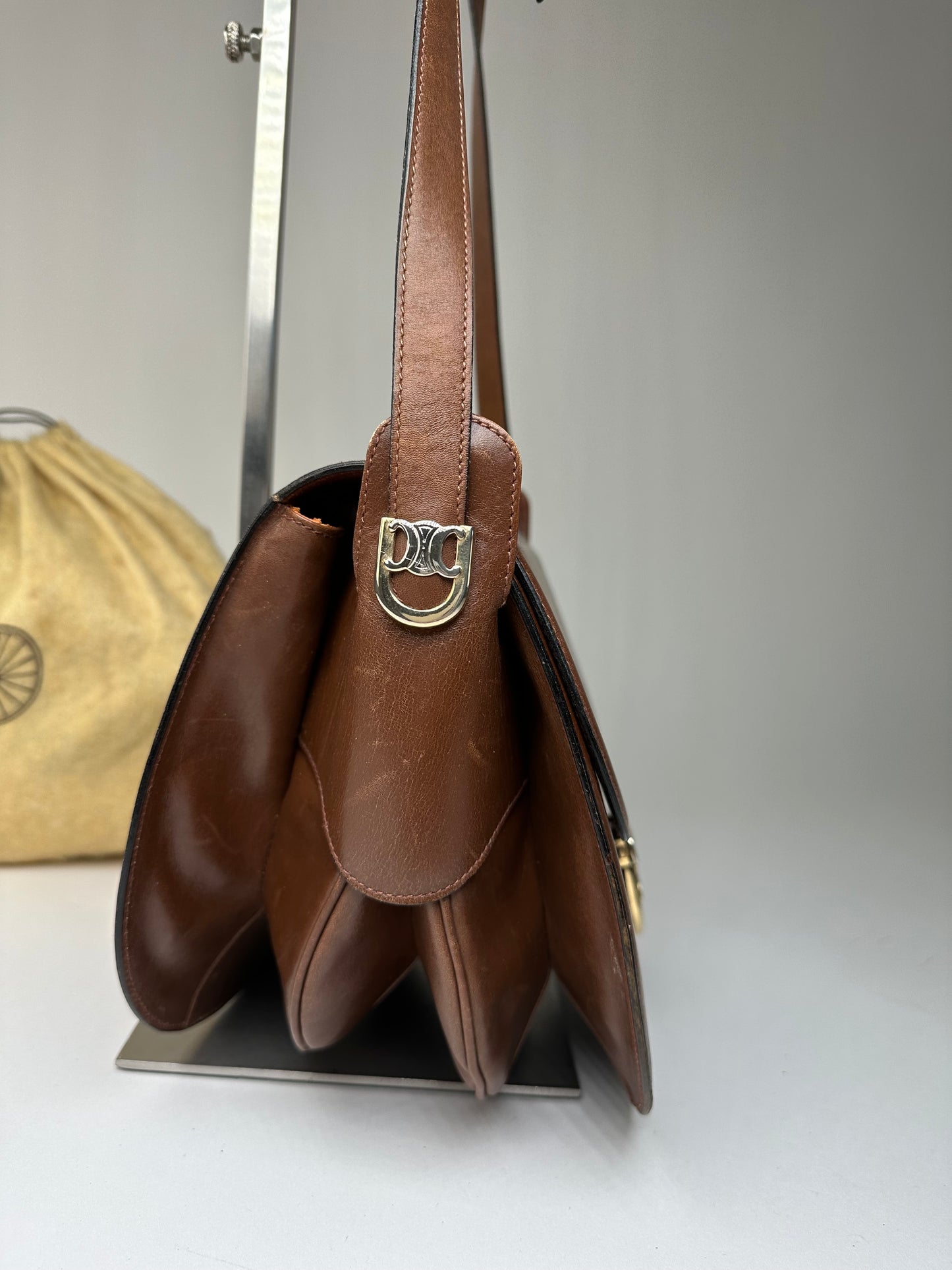 Vintage Celine Shoulder Bag Leather Cognac Brown