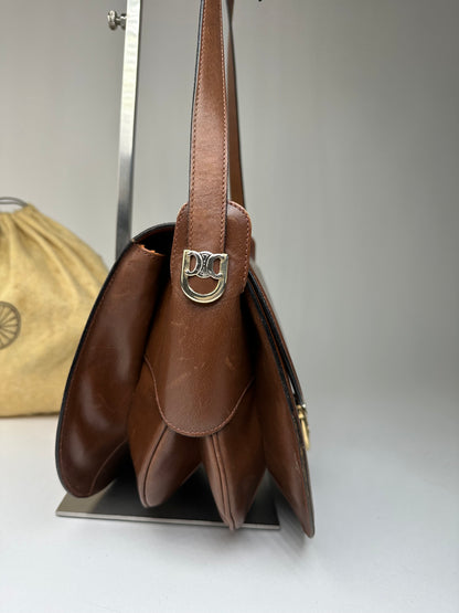 Vintage Celine Shoulder Bag Leather Cognac Brown