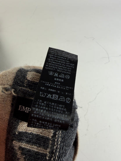 Vintage Armani Wool Blend Logo Band Beanie Dark Grey Beige