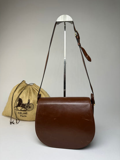 Vintage Celine Shoulder Bag Leather Cognac Brown