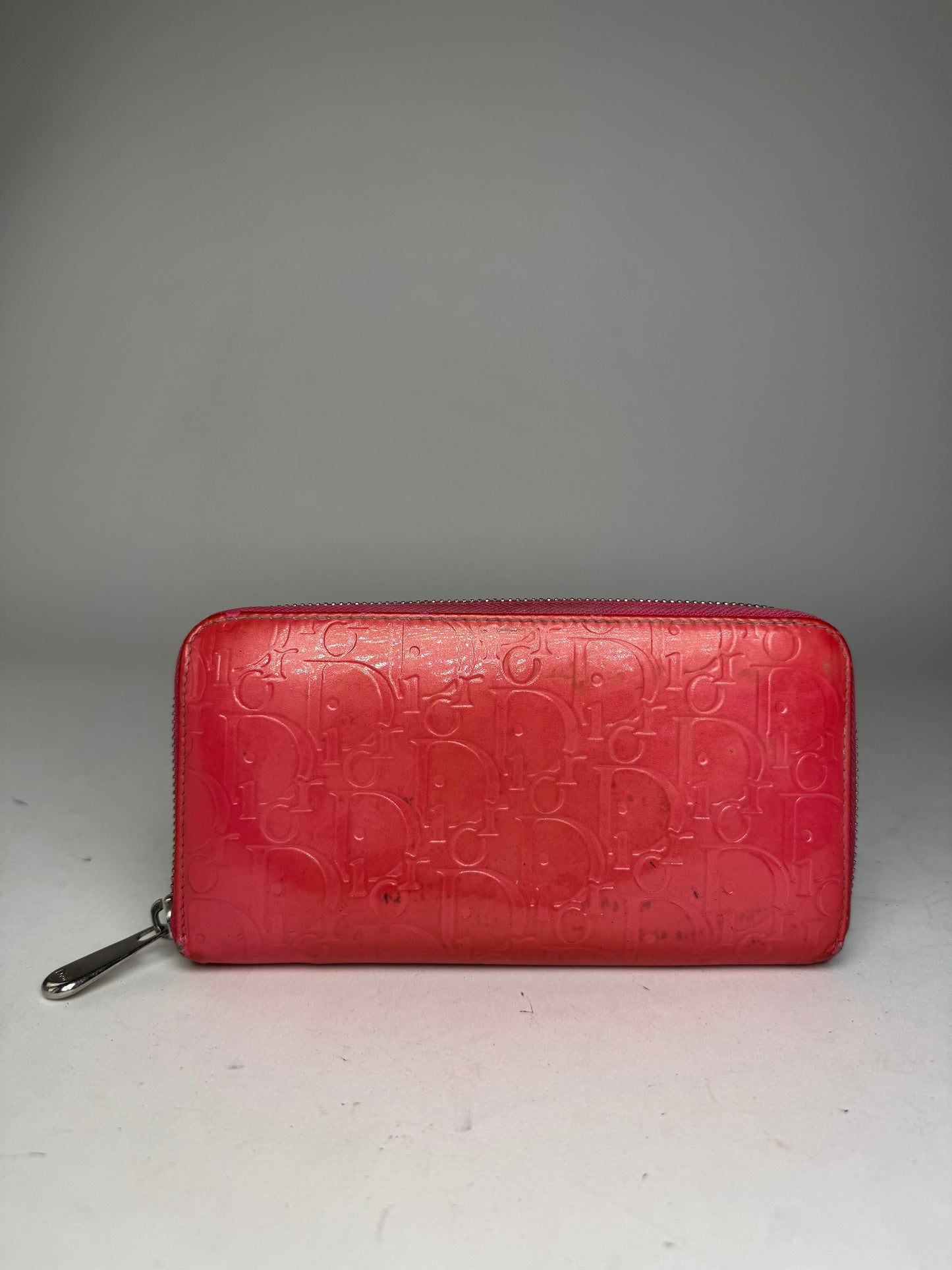 Vintage Dior Patent Leather Monogram Zippy Wallet Red