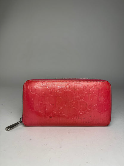 Vintage Dior Patent Leather Monogram Zippy Wallet Red