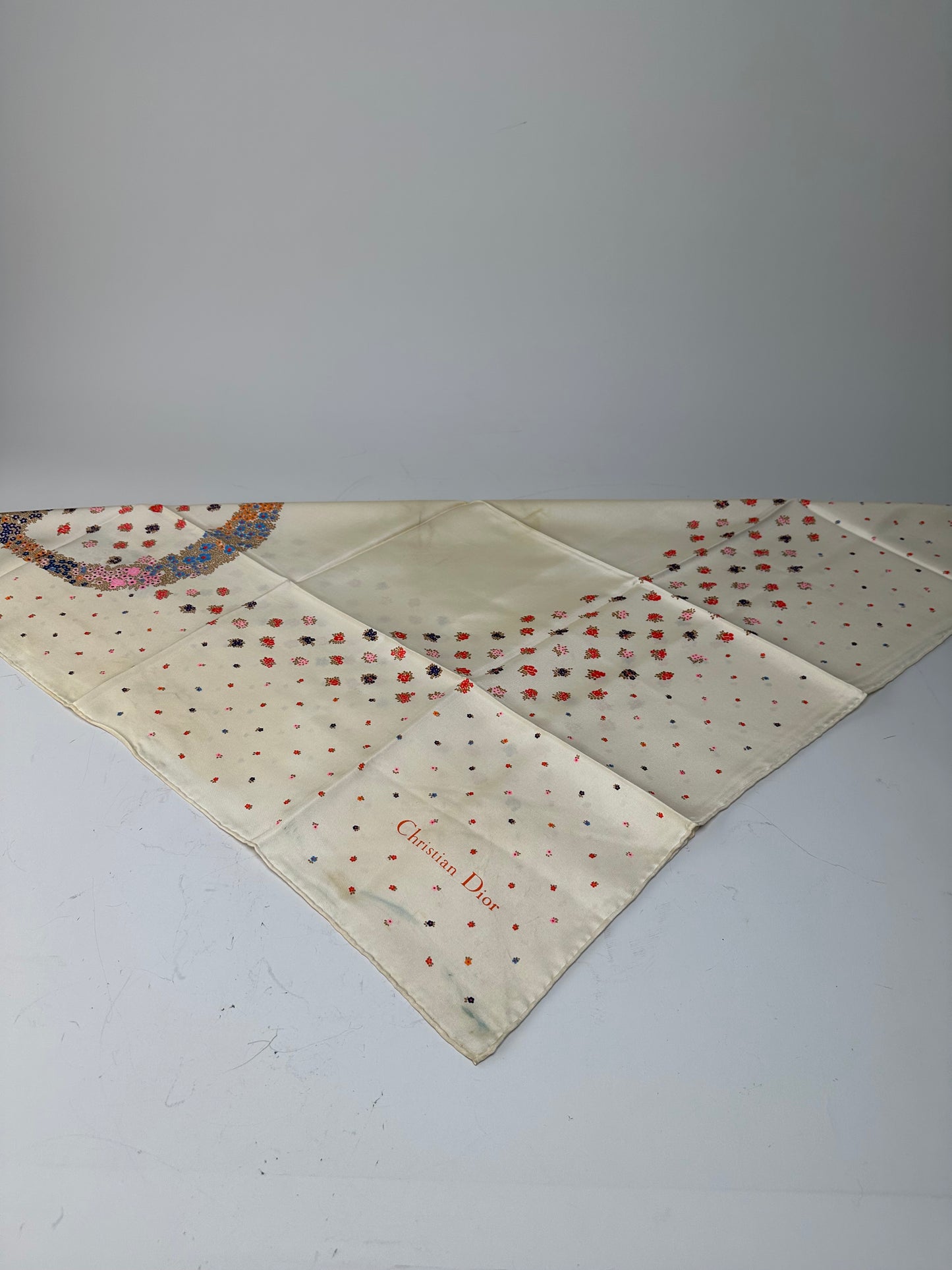 Vintage Dior Floral Silk Scarf Cream Multicolour