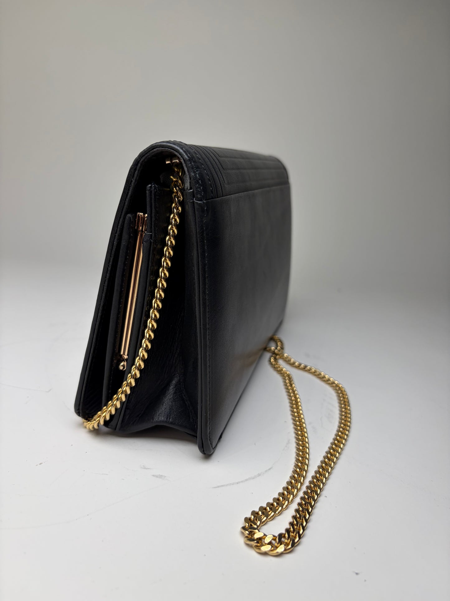 Vintage Givenchy Leather Chain Clutch Black Gold