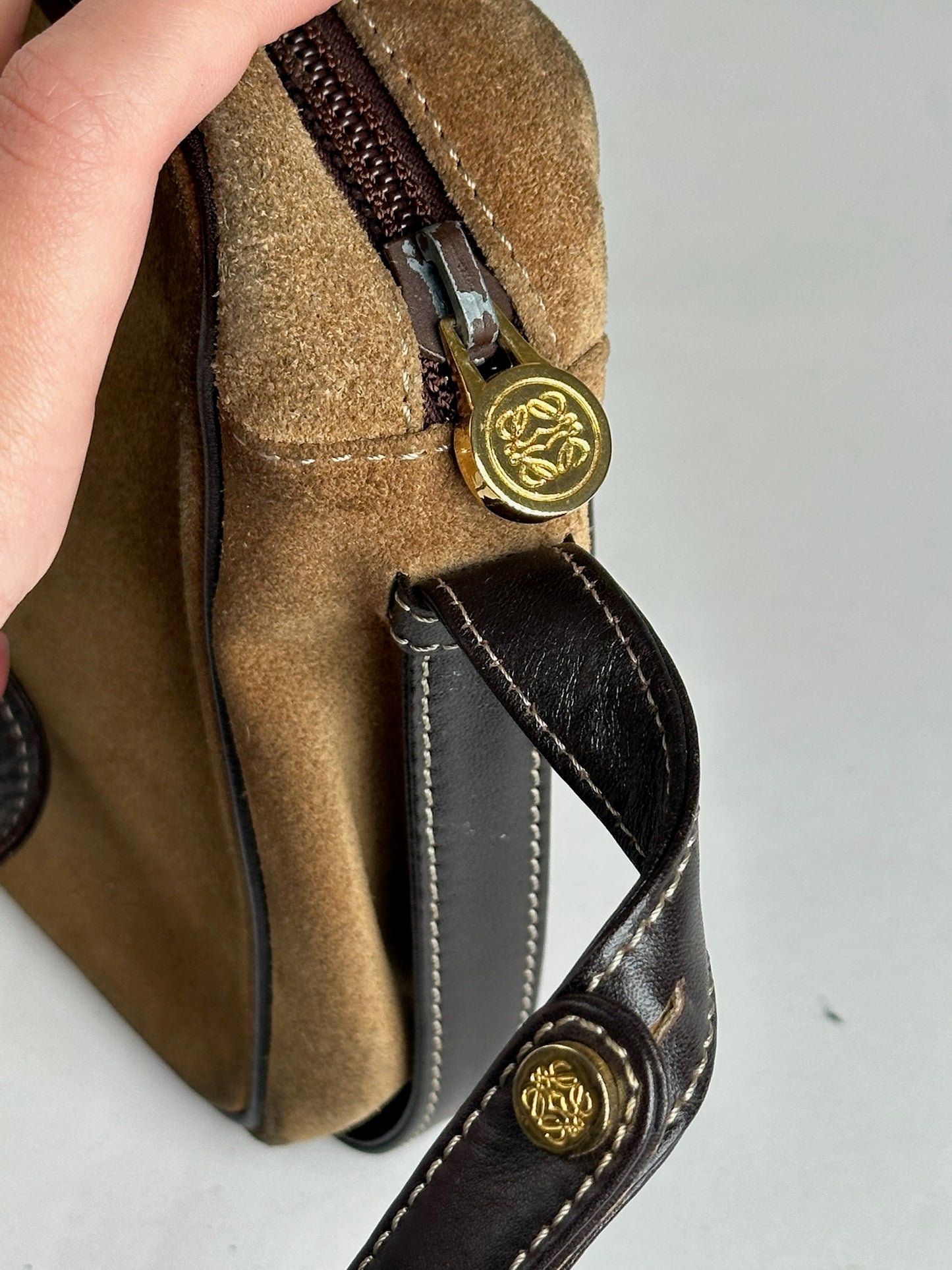 Vintage Loewe Madrid Suede Leather Bag camel