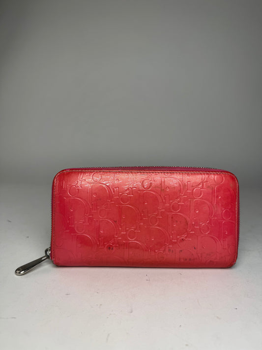 Vintage Dior Patent Leather Monogram Zippy Wallet Red
