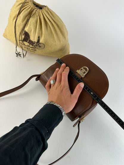 Vintage Celine Shoulder Bag Leather Cognac Brown