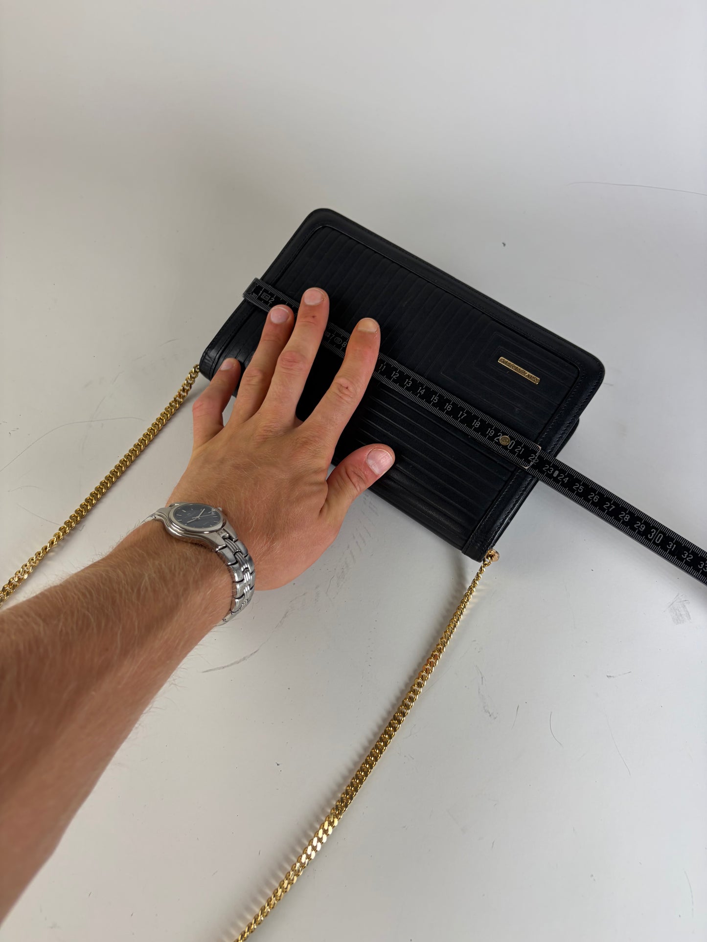 Vintage Givenchy Leather Chain Clutch Black Gold