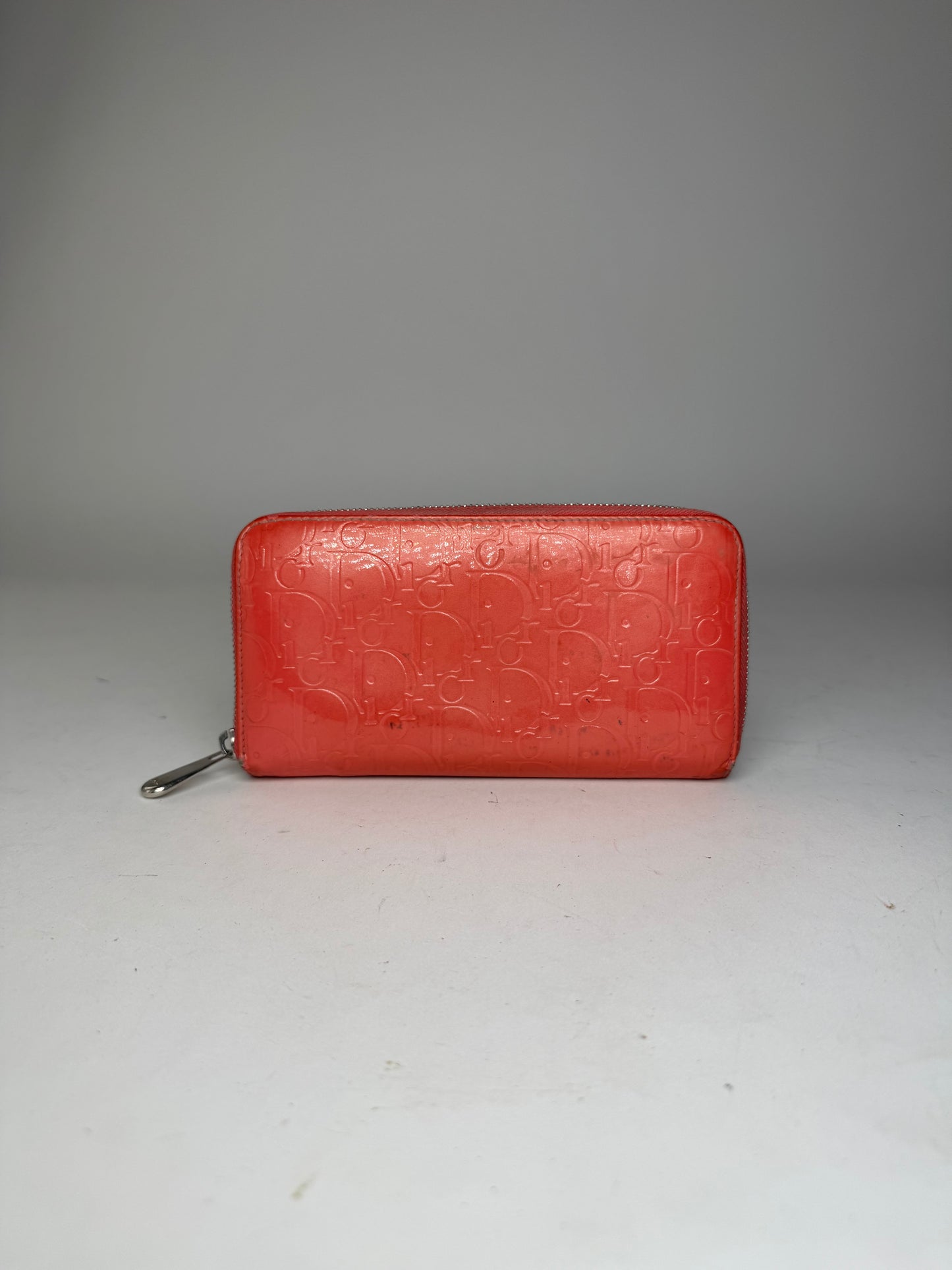 Vintage Dior Patent Leather Monogram Zippy Wallet Red