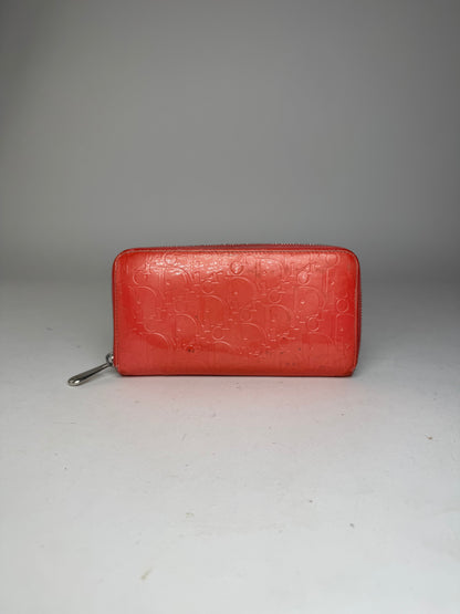 Vintage Dior Patent Leather Monogram Zippy Wallet Red