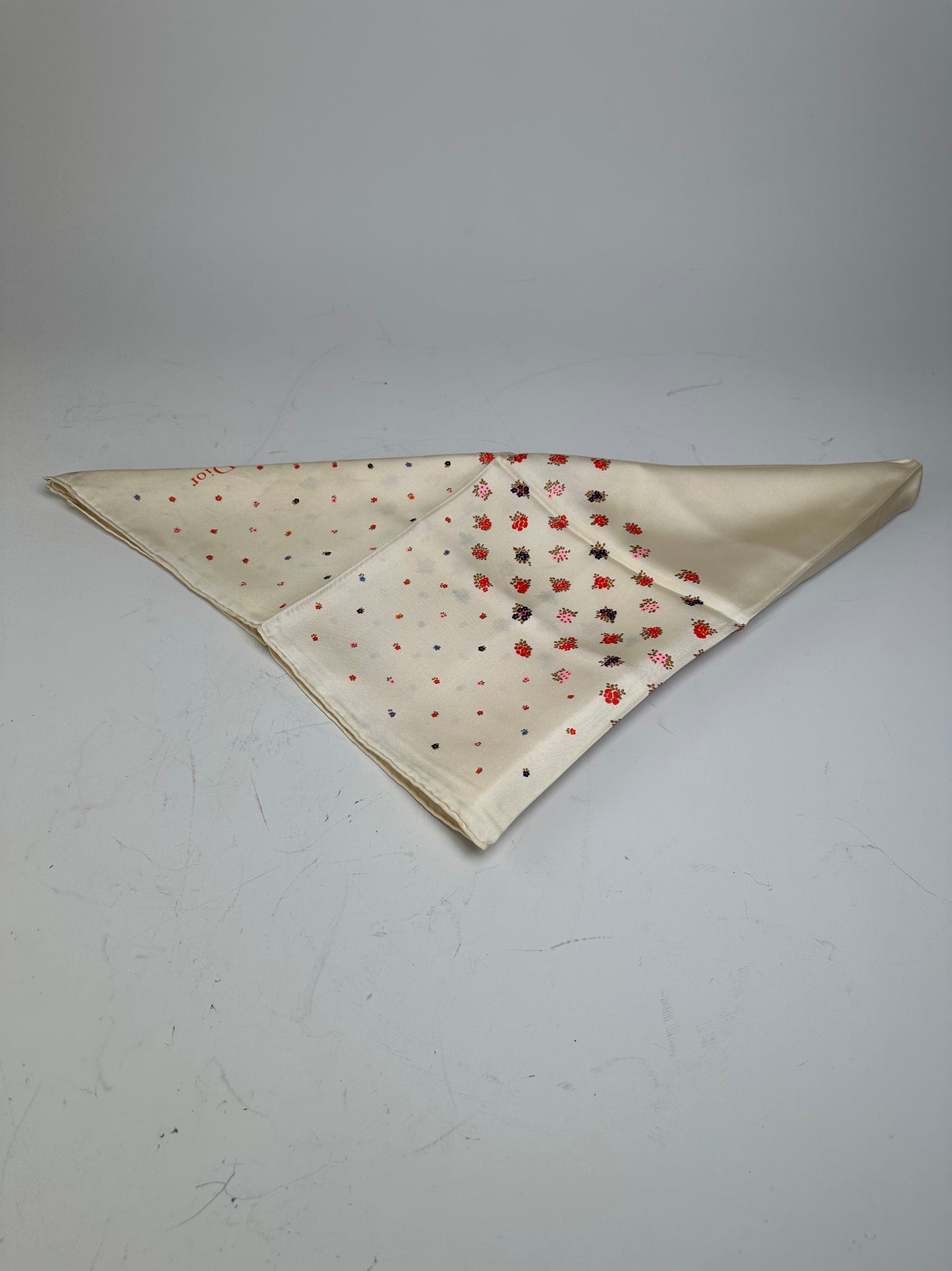 Vintage Dior Floral Silk Scarf Cream Multicolour