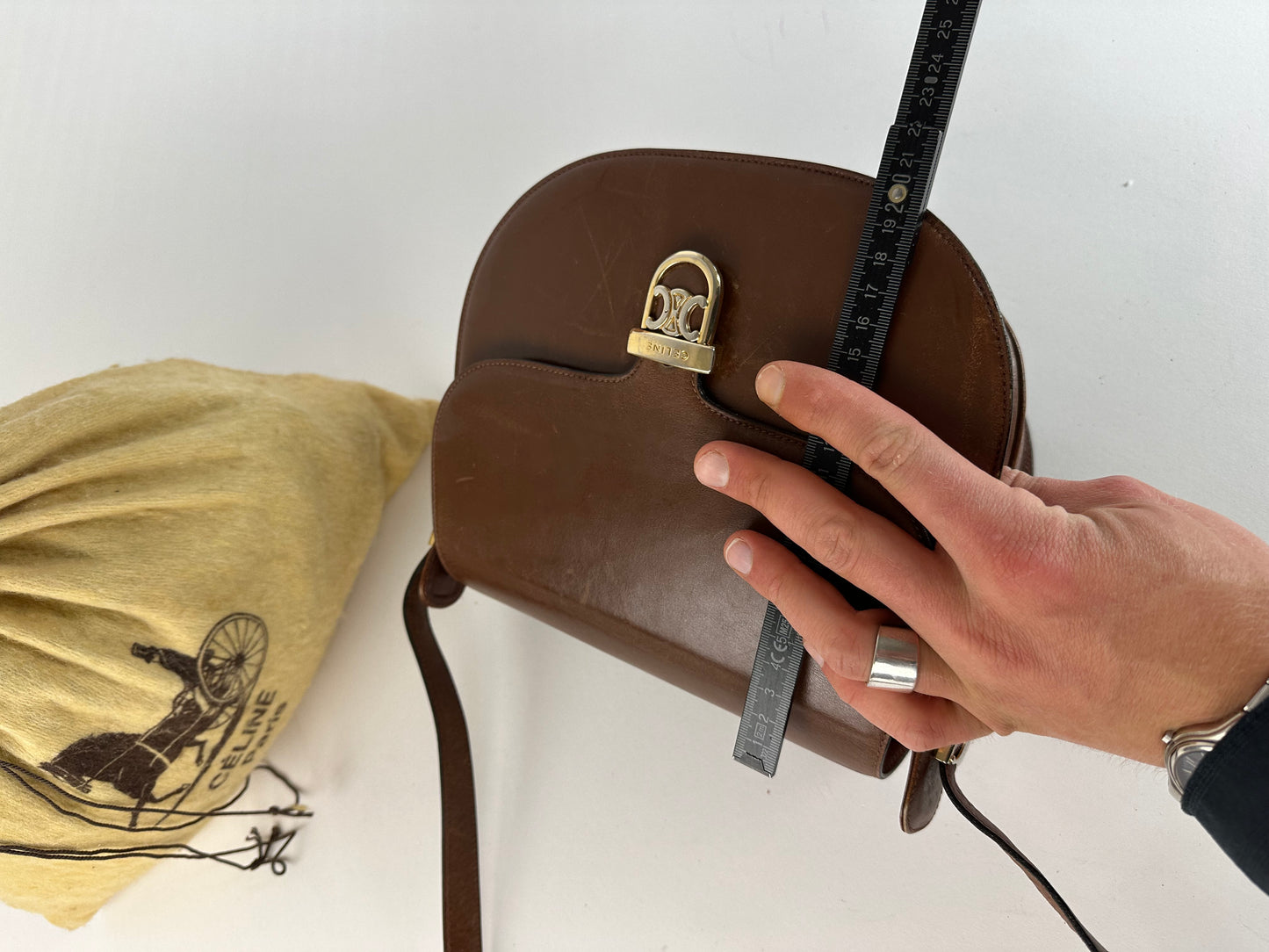 Vintage Celine Shoulder Bag Leather Cognac Brown