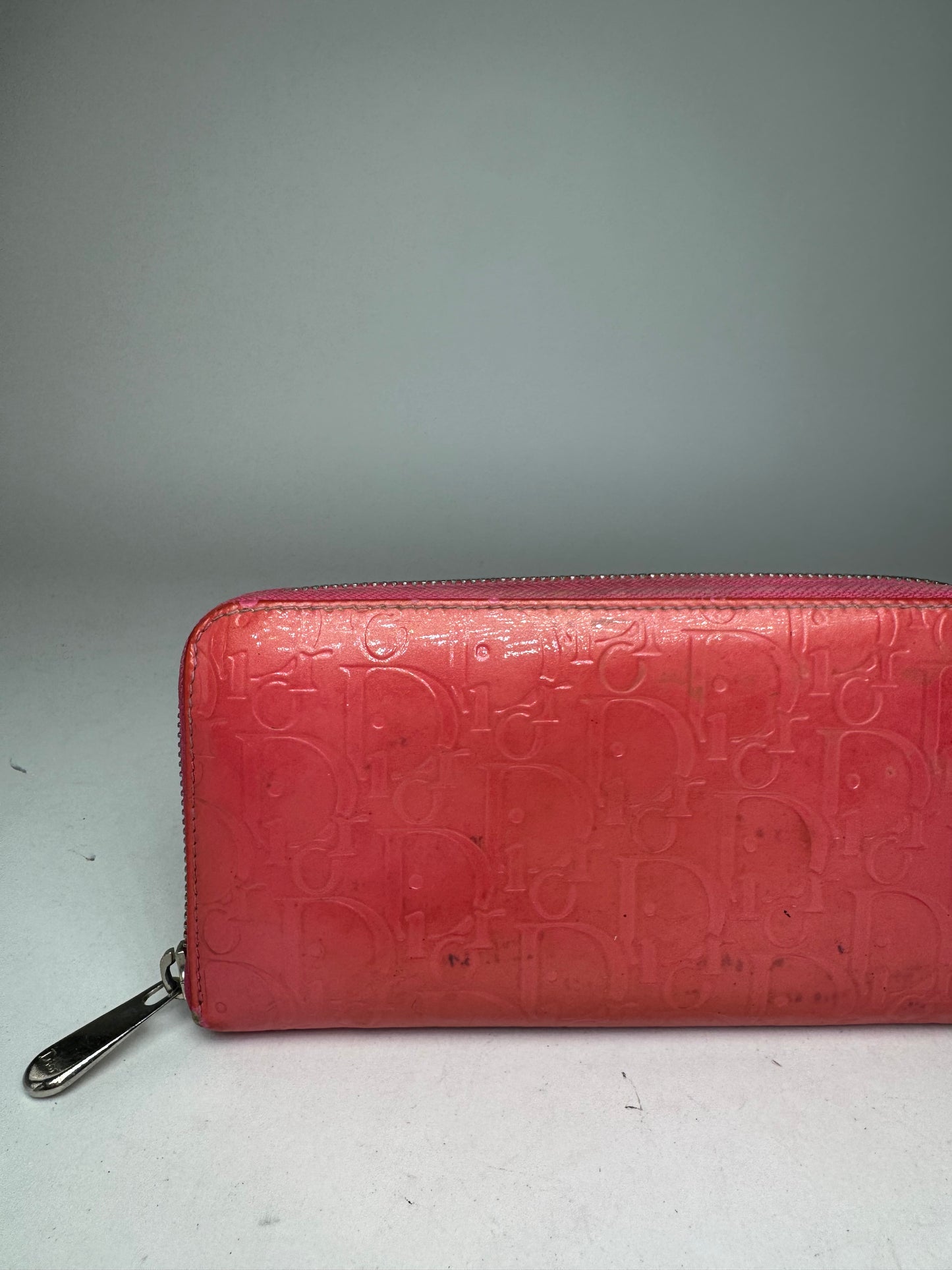 Vintage Dior Patent Leather Monogram Zippy Wallet Red