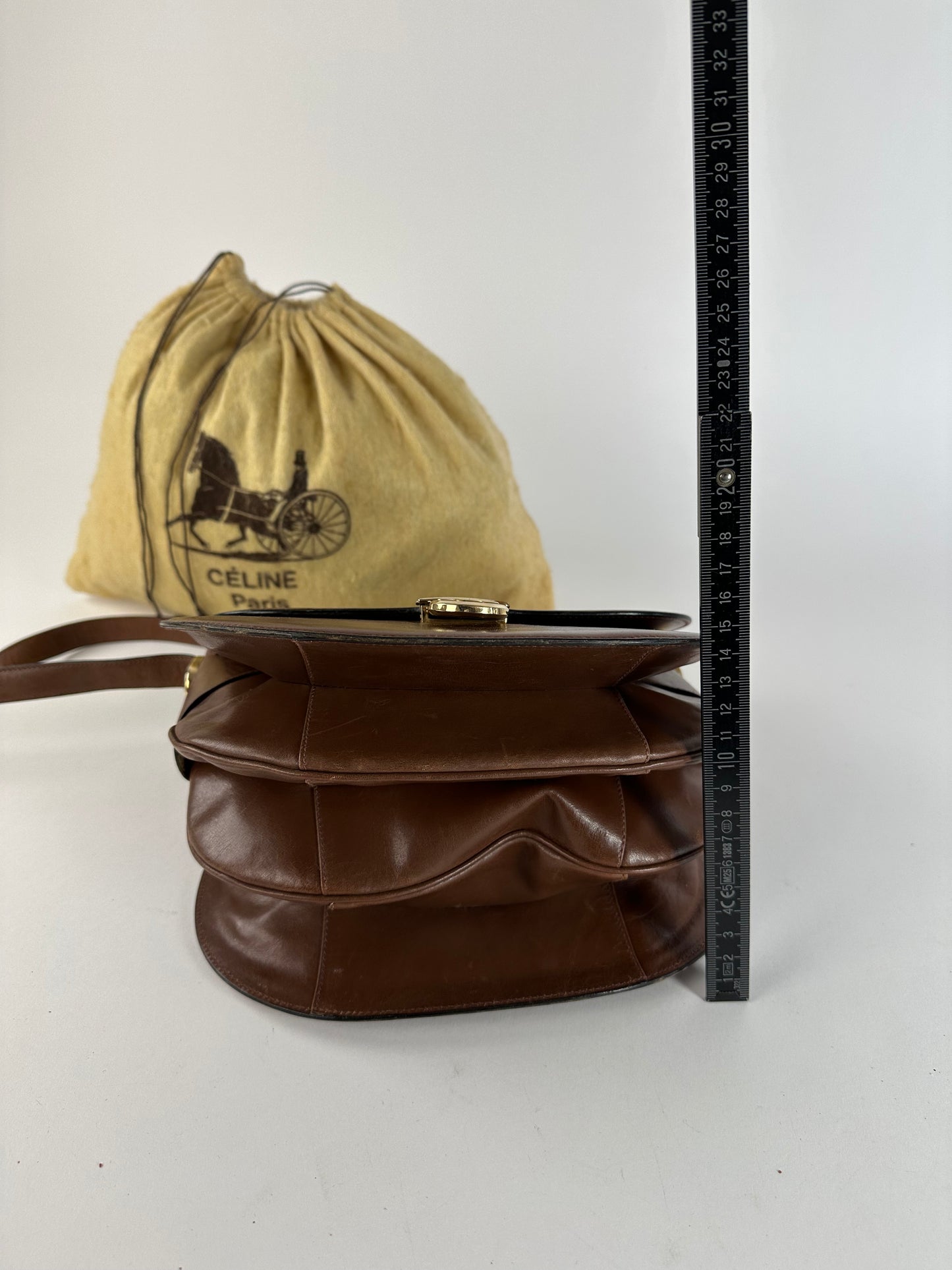 Vintage Celine Shoulder Bag Leather Cognac Brown