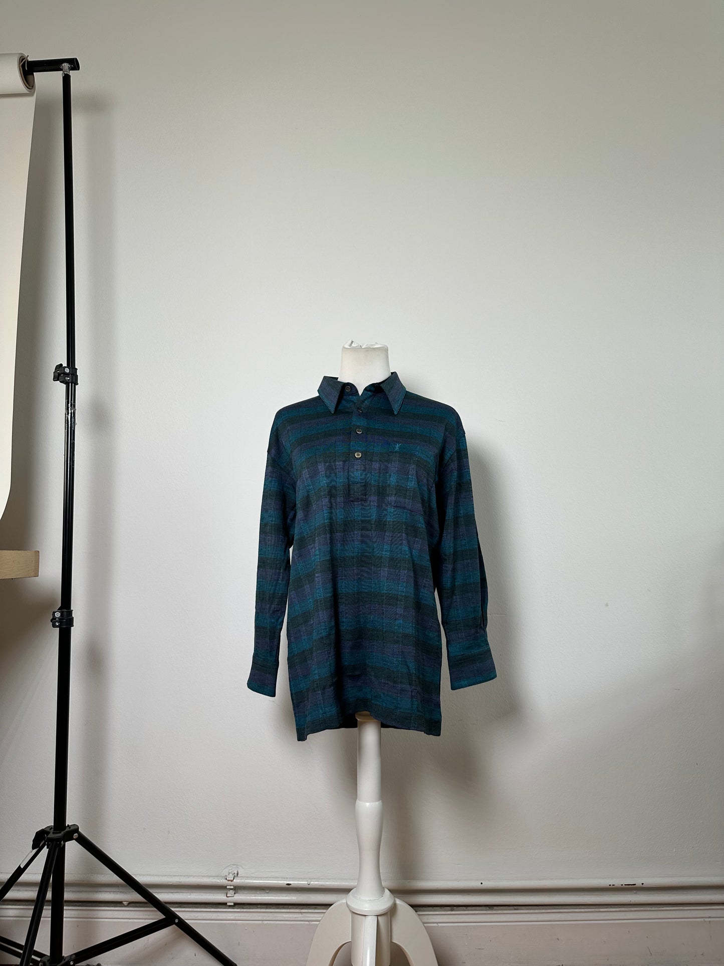 Vintage Saint Laurent Cotton Polo Shirt Teal Navy Grey XL