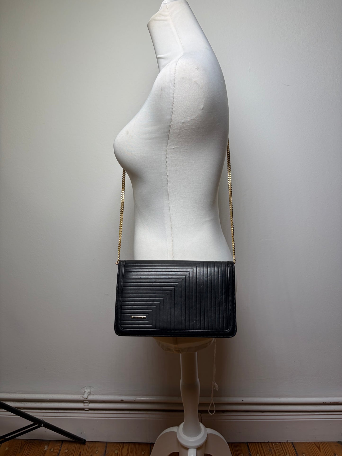 Vintage Givenchy Leather Chain Clutch Black Gold