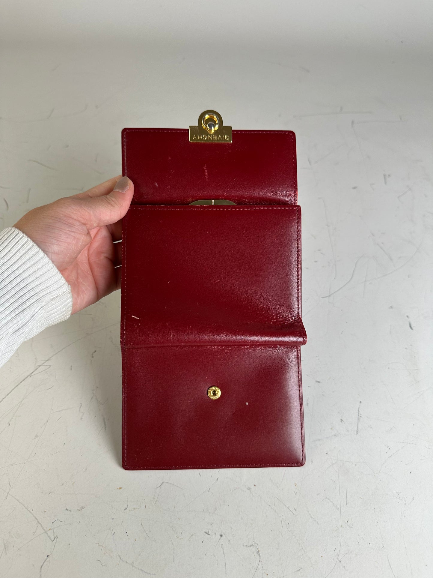 Vintage Givenchy Leather Wallet Burgundy Gold