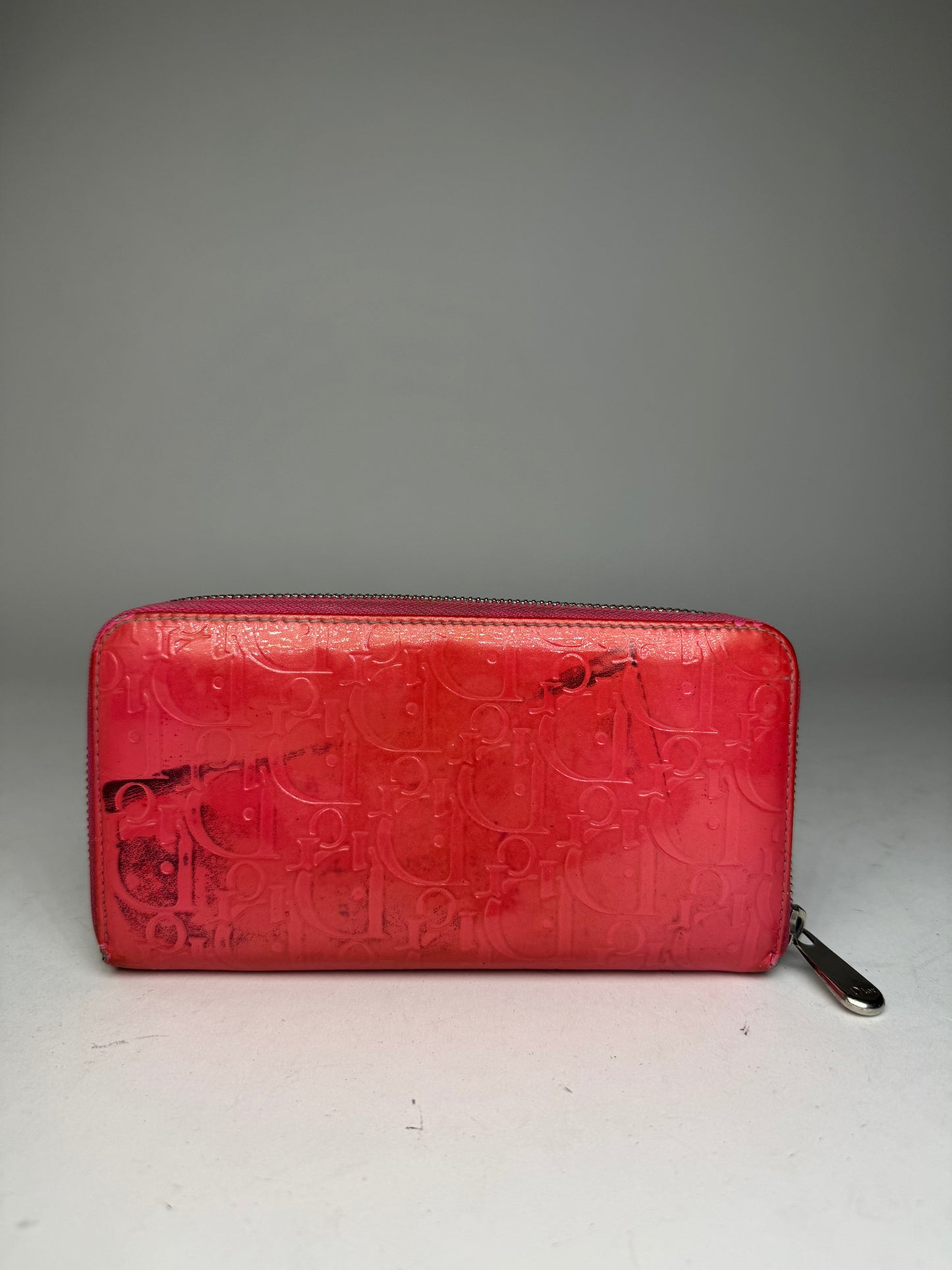 Vintage Dior Patent Leather Monogram Zippy Wallet Red