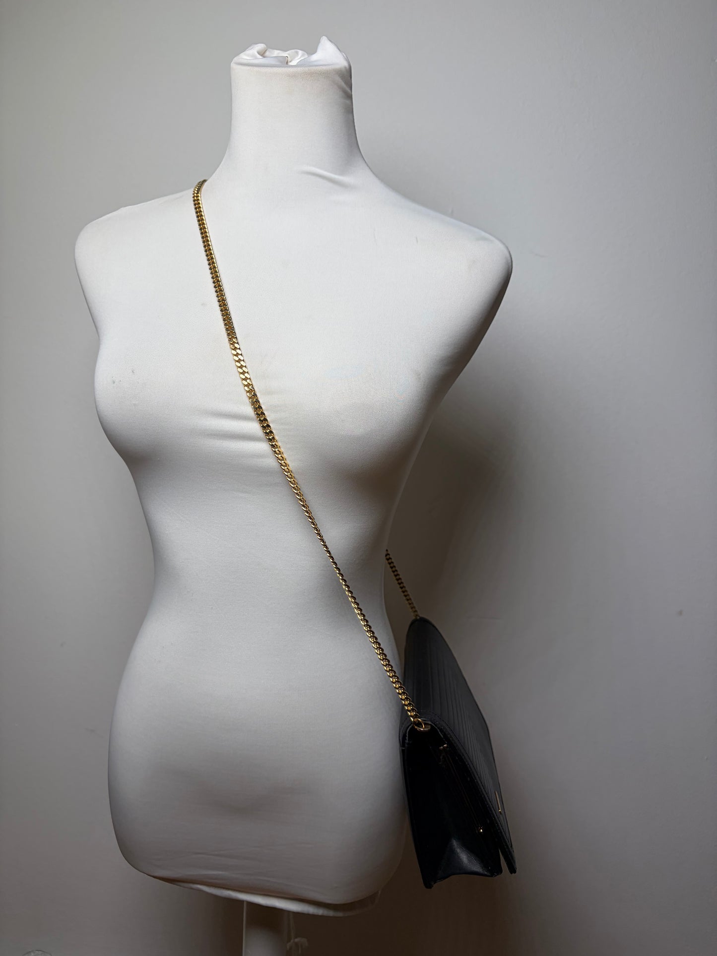 Vintage Givenchy Leather Chain Clutch Black Gold