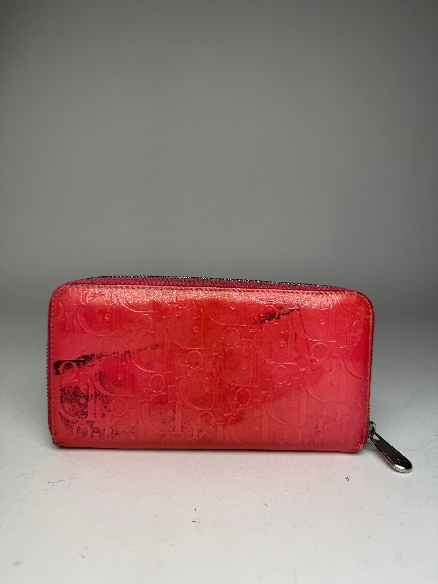 Vintage Dior Patent Leather Monogram Zippy Wallet Red