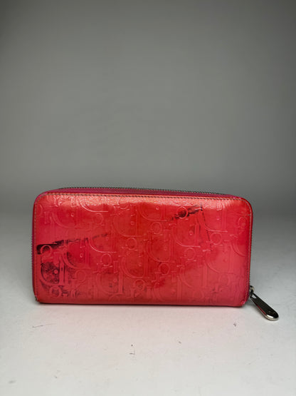 Vintage Dior Patent Leather Monogram Zippy Wallet Red